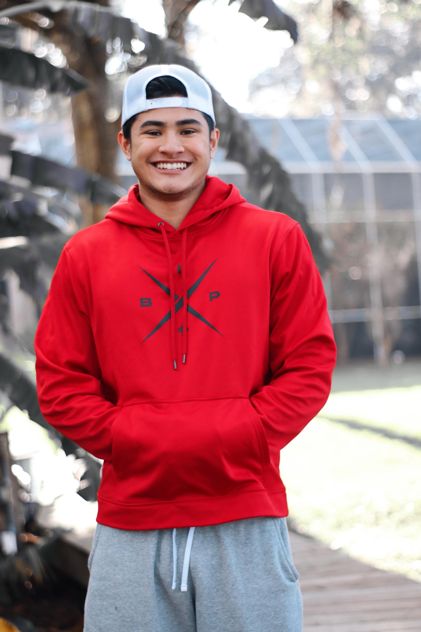 X logo 2.0 - printed on a Red Premium Dry Fit hoodie by Ireland Boys productions viral youtube channel featuring Nick Ireland