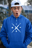 X Logo 2.0  om a royal blue  Premium dry fit hoodie by Ireland Boys productions viral youtube channel featuring Ricky Ireland