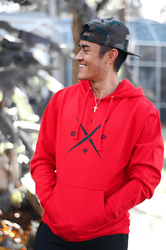 X Logo 2.0  om a red  Premium dry fit hoodie by Ireland Boys productions viral youtube channel featuring Ricky Ireland